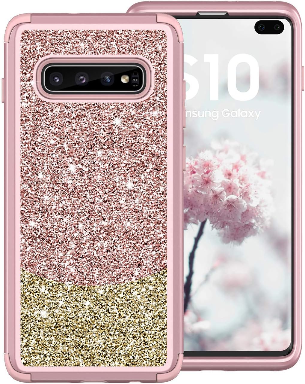 Galaxy S10 Plus Case, ZERMU Three Layer Shockproof Luxury Glitter Cute Bling Soft Protective Hard Shell Hybrid Rubber Bumper Armor Sparkly Shining Fashion Style Case for Samsung Galaxy S10 Plus 6.4"