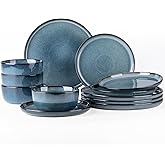 GBHOME Ceramic Dinnerware Sets for 4, 12 Pieces Stoneware Plates and Bowls Sets, Scratch Resistant Dishes, Dishwasher & Microwave Safe, Reactive Glaze-Blue Horizon