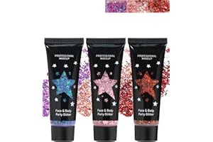 3 Pcs Body Glitter Gel, Face & Hair Glitter Gel, Sequins Shimmer Liquid Eyeshadow, Chunky Laser Flash Powder Cosmetic, Concer