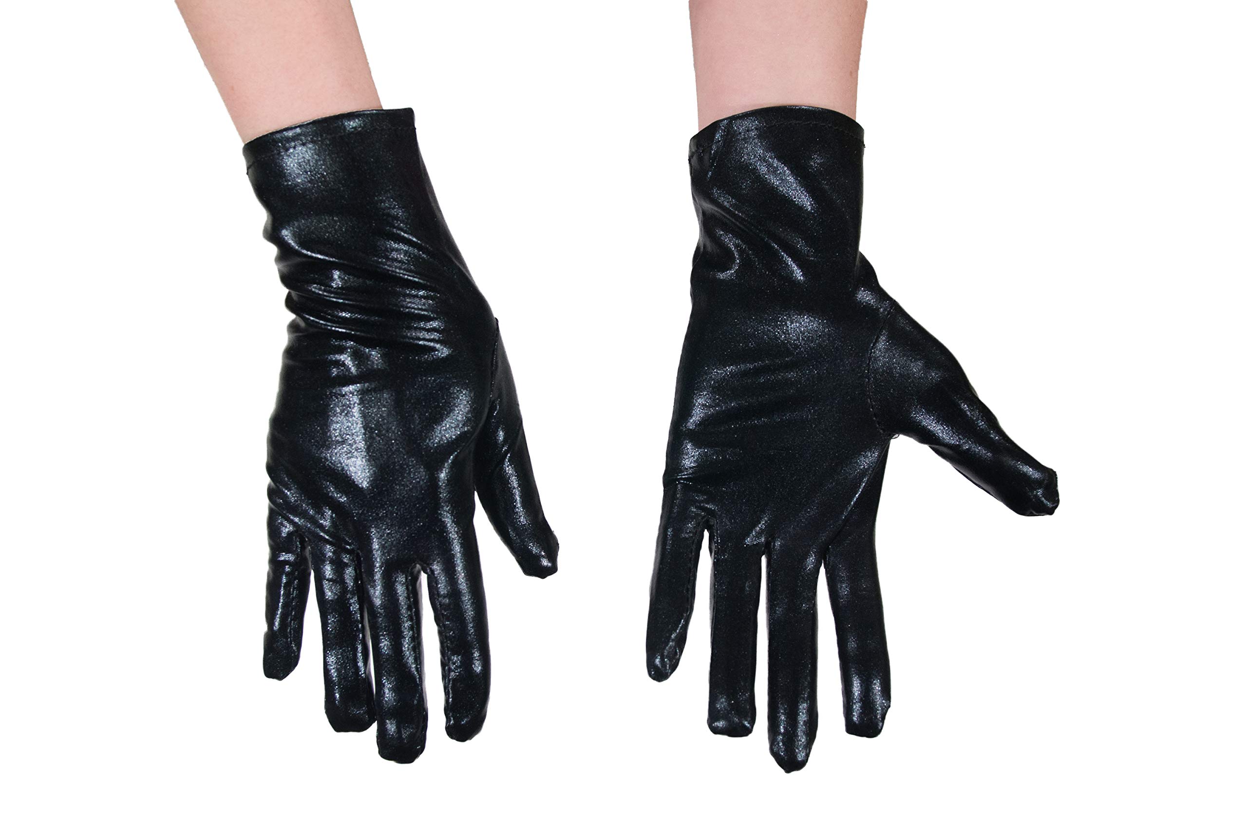 dressmeup – K0802B-BLACK gloves women man carnival Halloween metallic- look shiny robot SciFi black