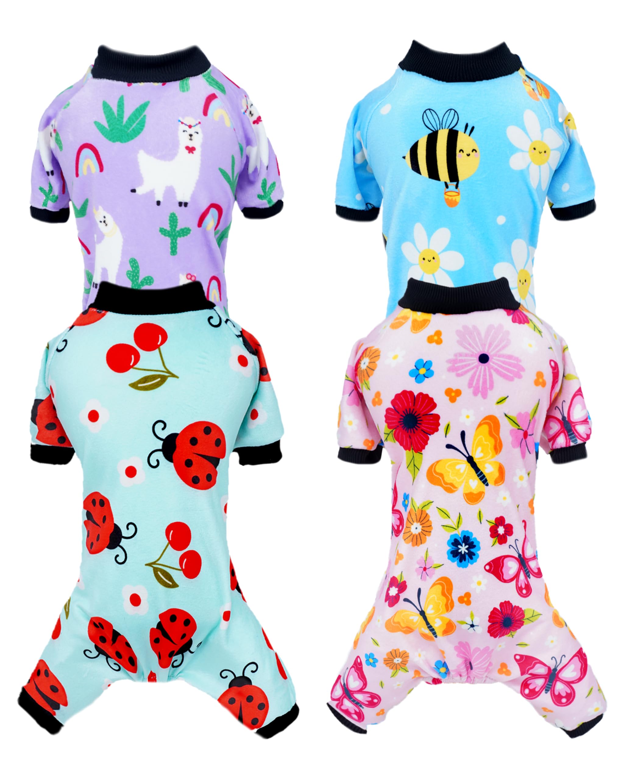 Photo 1 of PET SHOW 4 Pack Small Dog Pajamas Spring Dog Clothes for Medium Dogs Girl Boy Soft Stretchy PJs Bee Ladybug Jumpsuit Puppy Floral Onesies Outfits with Sleeve Pets Dachshund Costume(XXL, Spring)