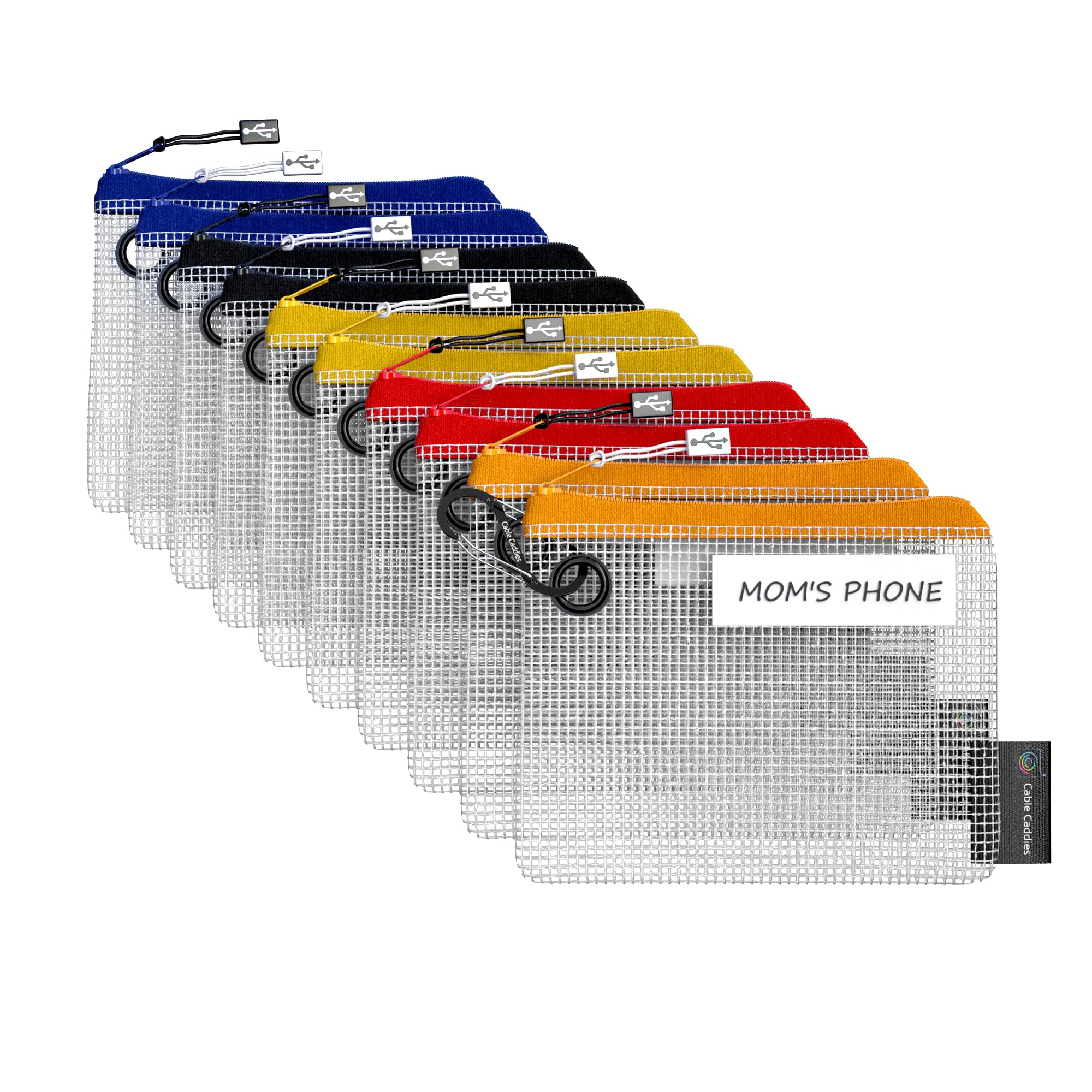 Photo 1 of 10 - USB Cable Organizer Pouches, Manage Cables, Travel Cable Oranizer, Color Coded with USB Zipper Pulls