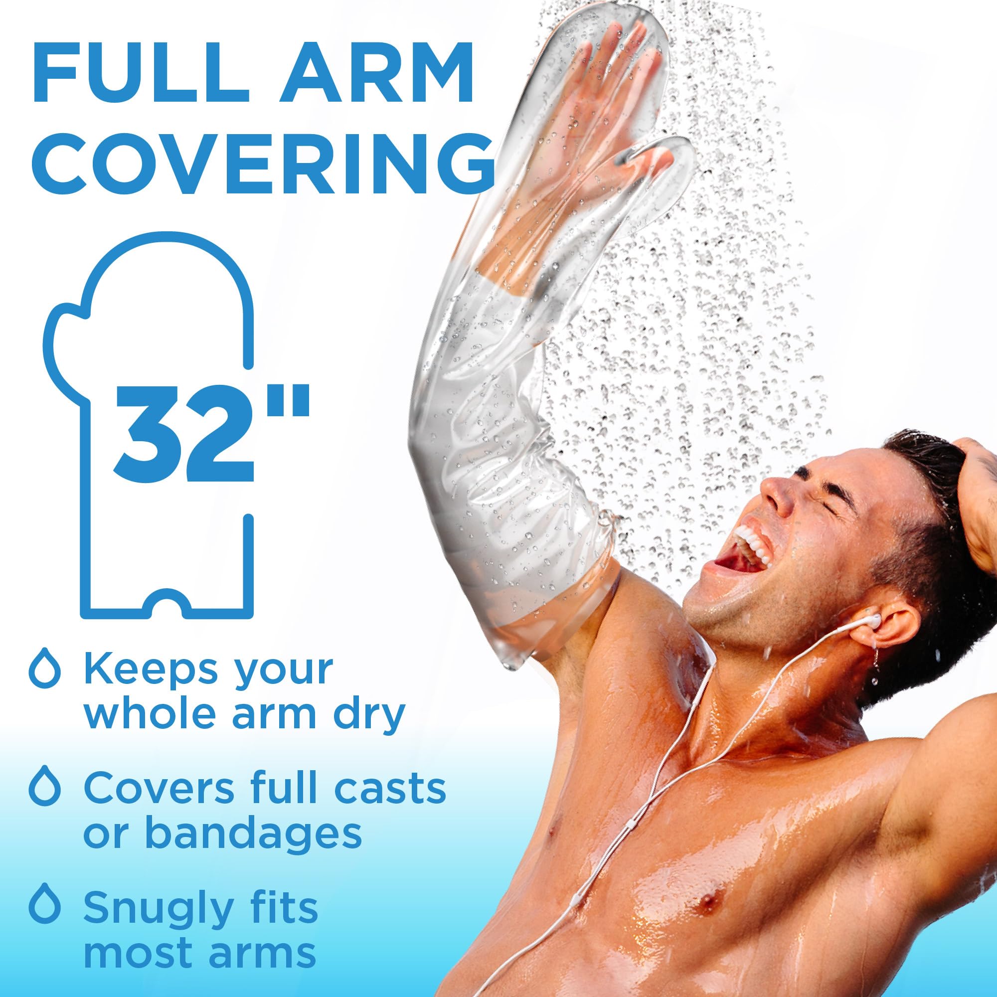 100% Waterproof Cast Covers for Shower Arm Adult - Tight Seal - 2pk Reusable Cast Protectors - Full Arm Bag Sleeves - Strong and Durable