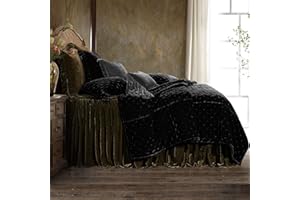 H HIEND ACCENTS Hiend Accents Stella Silk Velvet 3 Piece Bedspread Set with Pillow Shams, Green Ochre, Super King Size, Romantic, Modern, Western, Traditional Style Bedding Cover Set, 1 Bed Spread and 2 Pillow Cases