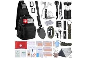 DLMD Survival Kit, Gifts for Christmas Men, Women, 251pcs Emergency Survival Gear and Supplies Equipment, First Aid Kit with Crossbody Bag, Camping Essentials for Earthquake, Hiking, Outdoor Adventure
