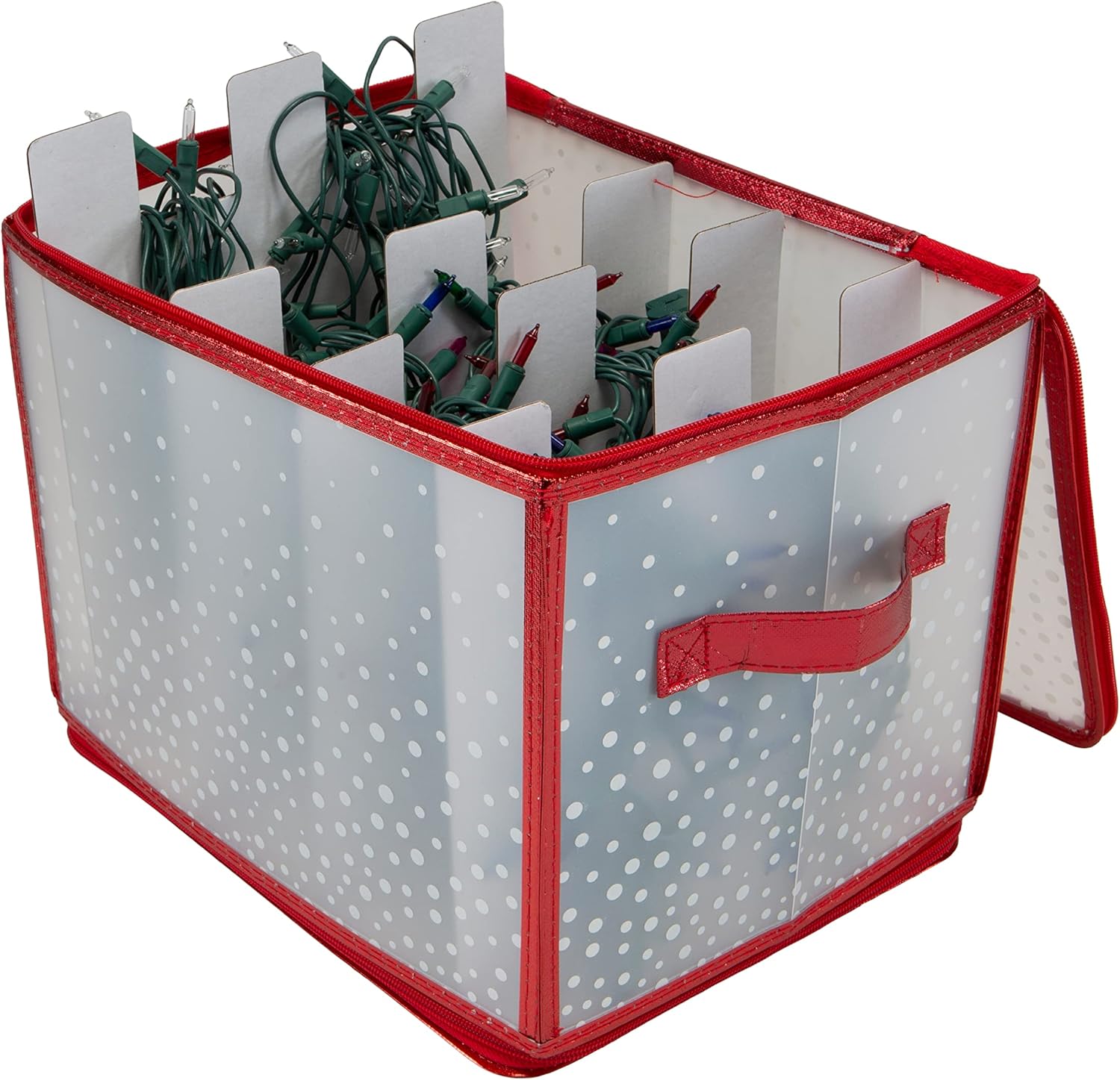 Holiday Décor Storage - Simplify Holiday Light Organizer Box | Holds 500 Lights | Christmas Storage | Tree String Lights | 5 Divider Reels | Collapsible | Ultra Zip | Red