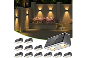 LANSOW Solar Fence Lights Outdoor, 12 Pack Solar Powered Lights Waterproof, 9 Modes Warm/Cool White RGB Up-Down Led Spot Wall Lights Dusk to Dawn Decor for Backyard, Deck, Patio, Pool, Railing(Black)