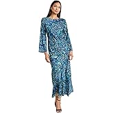 Donna Morgan Women's Long Sleeve Round Neck Floral Maxi Keyhole Back-Wedding Guest Dresses