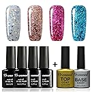 Vrenmol Gel Nail Polish with Top and Base Coat Set Soak Off Bling Gel Nail Lacquer Glitter Nai Art Varnish Kit 8ml