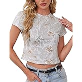 Eutten Womens Camo Crop Top Crew Neck Short Sleeve T Shirts Slim Fitted Maple Leaf Print Graphic Tee Streetwear