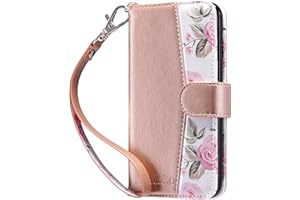 ULAK for iPhone SE 3(2022)/SE(2020)/8/7 Wallet Case with Card Holder, Premium Floral PU Leather Flip Case with Kickstand Card Slots,Wrist Strap, Durable Shockproof Cover 4.7 Inch(Rose Gold)