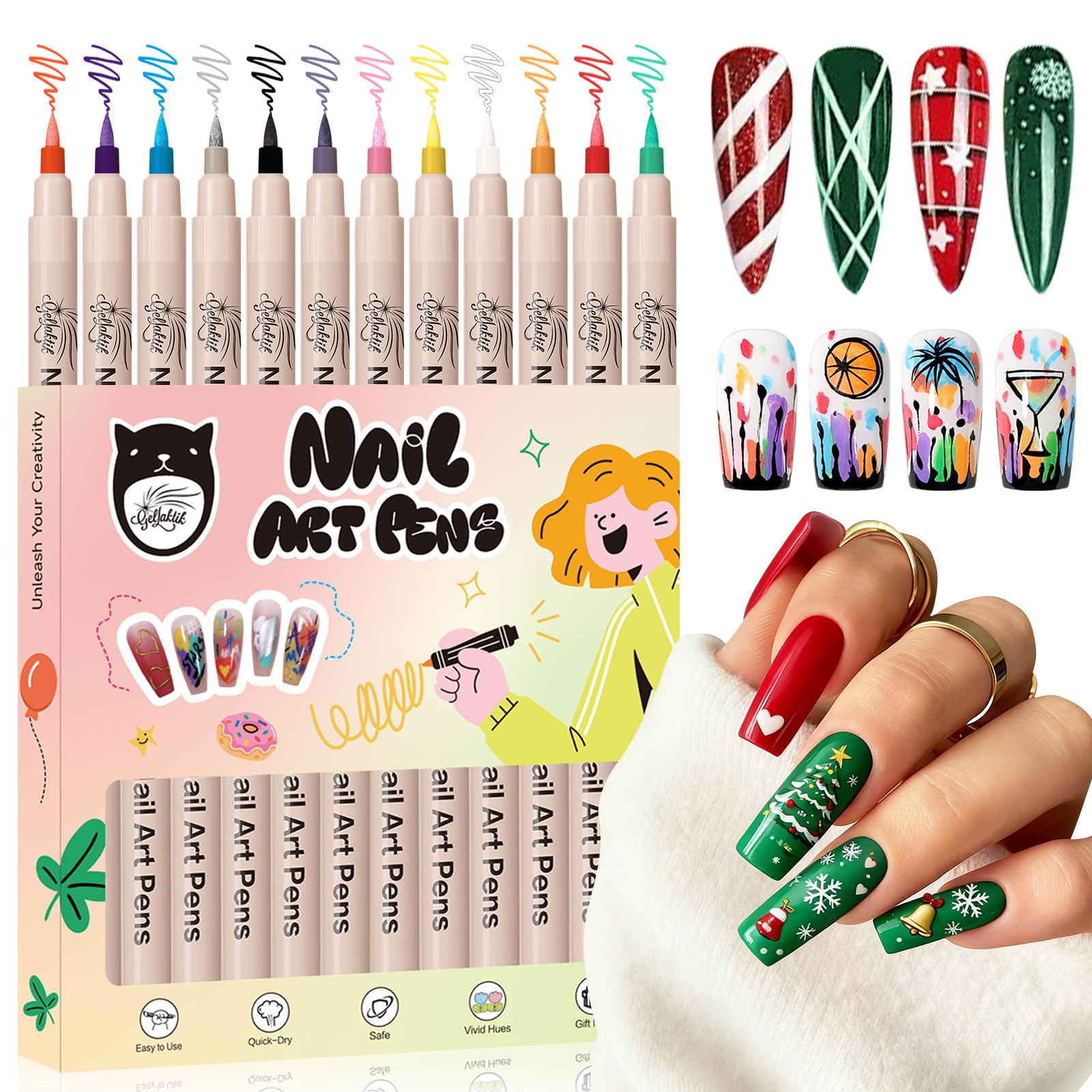 Photo 1 of 12 Color Nail Art Pens, 3D Nail Polish Pens Set 0.7mm Quick-Drying Acrylic Paint Markers Dotting Liner Drawing Pen Manicure Tools Set for Nail Design, DIY Home Salon Manicure Tools