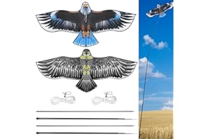 Qualirey 2 Sets Bird Scaring Eagle Flying Kite Bird Scarer Flying Kite Crops Farm Protector Simulated Eagle Scare Device with 12.63 ft Pole for Outdoor Home Yard (Beige Gray,White)