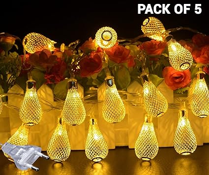 TIED RIBBONS Mesh Teardrop 10 LED's Fairy String Lights -USB and Battery Operated for Lightning Home Hanging Bedroom Birthday Party Decoration (Multicolour) -Set of 5