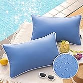 Phantoscope Pack of 2 Outdoor Waterproof Throw Pillow Covers Decorative Square Cushion Case Patio Pillows for Couch Tent Sunbrella, Foggy Blue 12x20 inches