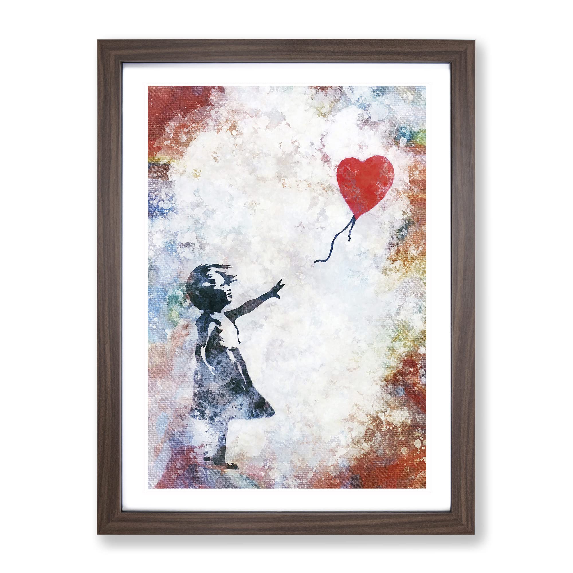 The Girl With A Red Balloon In Abstract Modern Framed Wall Art Print, Ready to Hang Picture for Living Room Bedroom Home Office Décor, Walnut A4 (34 x 25 cm)