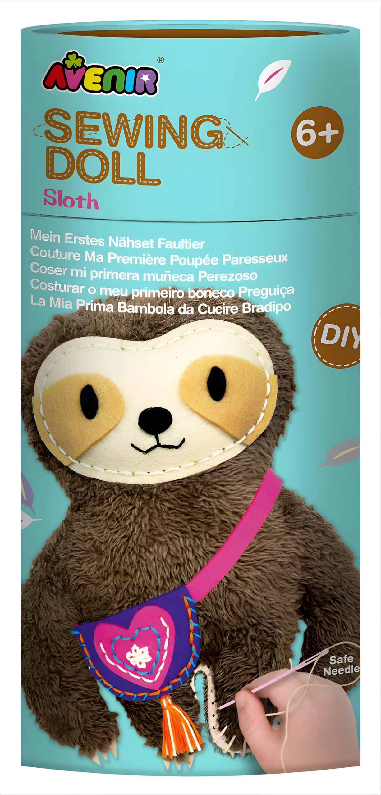 Avenir Sewing Kit for Creating a Sloth Plush - 24 cm - Includes Threads, Filling and Plastic Knitting Needle - Ages 6 Craft Set for Your Little Ones