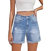 Metietila Women's Jean Shorts High Waisted Folded Hem Stretchy Denim Shorts Casual Summer Elastic Waist Shorts