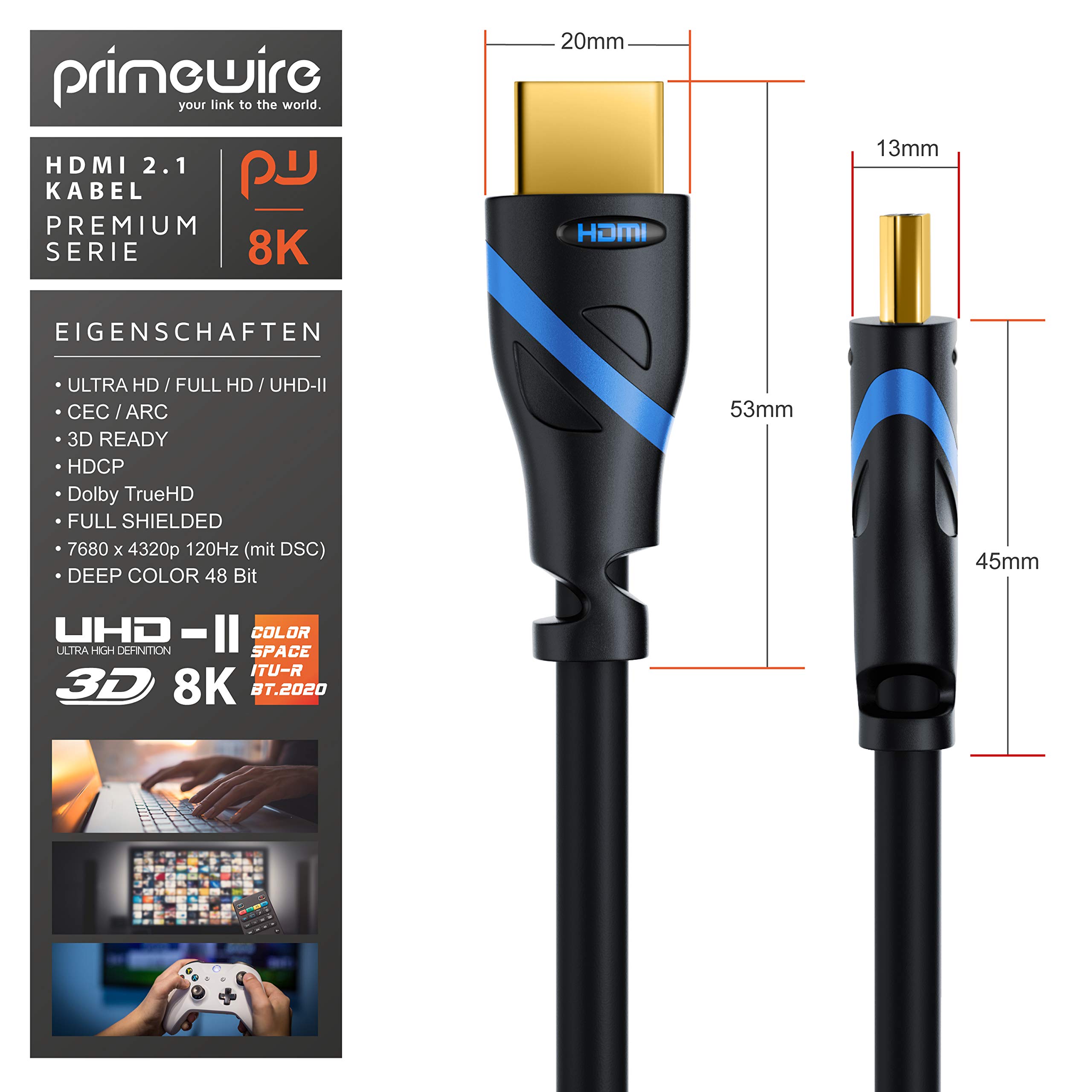 CSL - 8k HDMI Kabel 2.1 - zertifiziertes Kabel - 2m - 4k@120Hz 8k@60Hz - UHD II - Ultra High Speed Ethernet 48Gbps - HDMI 2.1 16k / 2.0 4k - HDR 10+ eARC 3D VRR HDCP 2.2&2.3 - Gaming TV PS5 Xbox 4