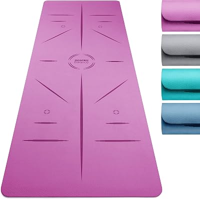 Core Balance TPE Yoga Mat Alignment Lines 6mm Non Slip Purple
