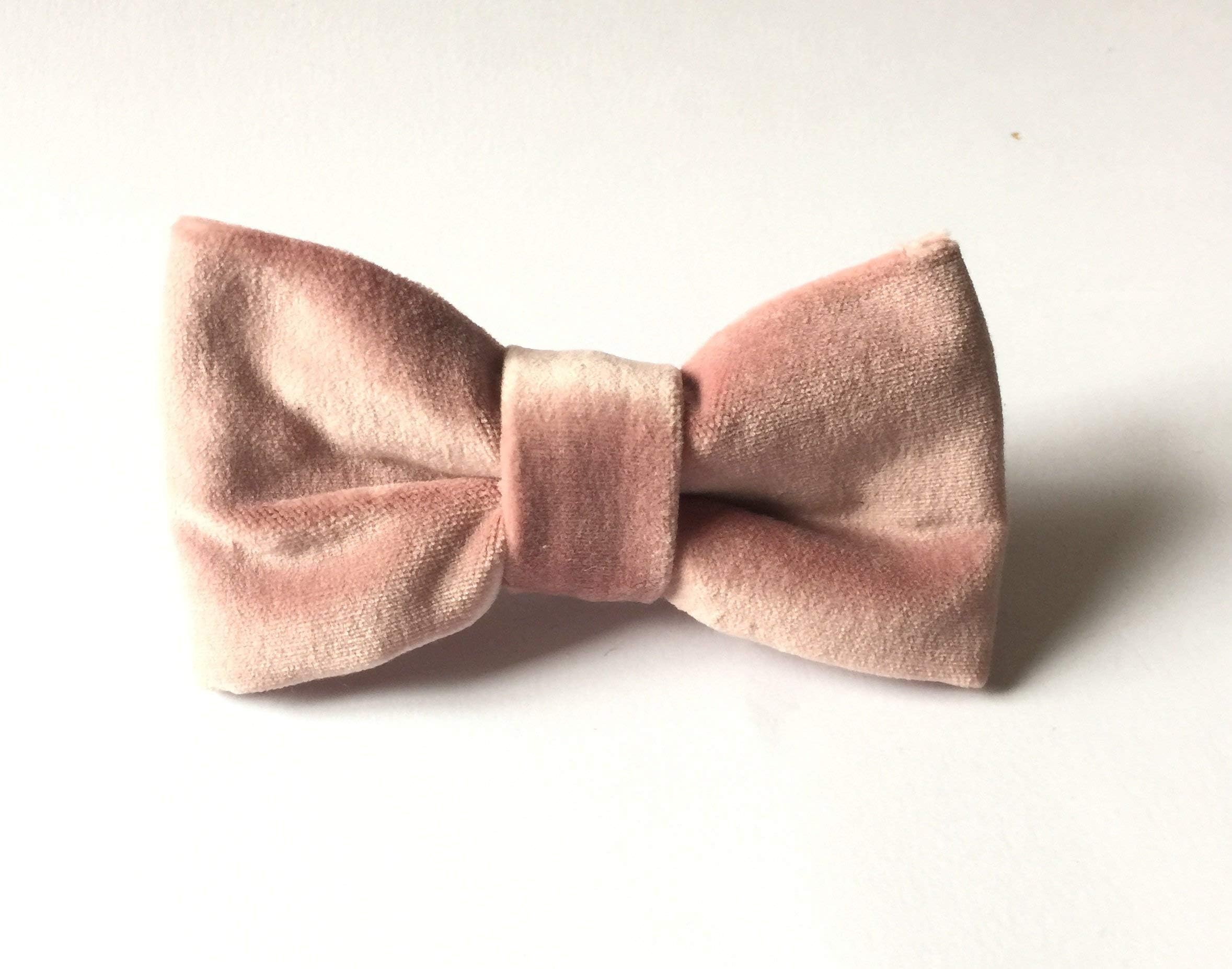 Dog Bow Tie Blush Pink Velvet Collar and Harness Bowtie Easily Attachable and Adjustable