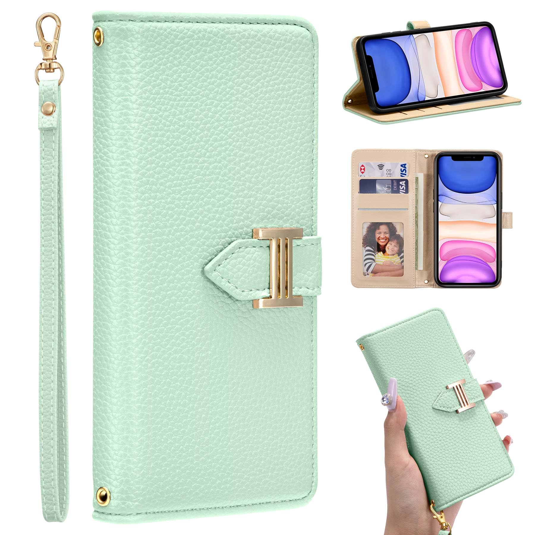ZCDAYE Case for iPhone 11, iPhone 11 (6.1 inch) Wallet Phone Case, Skin-Friendly Flip Premium Leather Case Cover for Women Girl Lady,Green