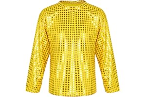 KKmeter Kids Boys Girls Sparkly Sequined Long Sleeve T-Shirt Modern Hip Hop Jazz Street Dance Tops Performance Blouse