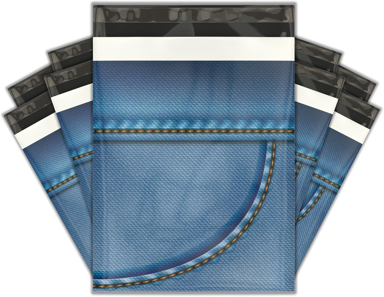 10x13 (100) Blue Denim Designer Poly Mailers Shipping Envelopes Premium Printed Bags