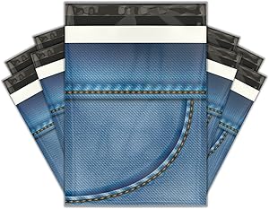 10x13 (100) Blue Denim Designer Poly Mailers Shipping Envelopes Premium Printed Bags