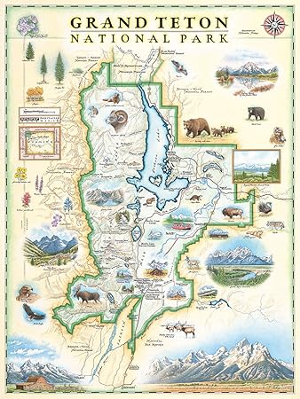 grand teton national park map Grand Teton National Park Map Wall Art Poster Authentic Hand grand teton national park map