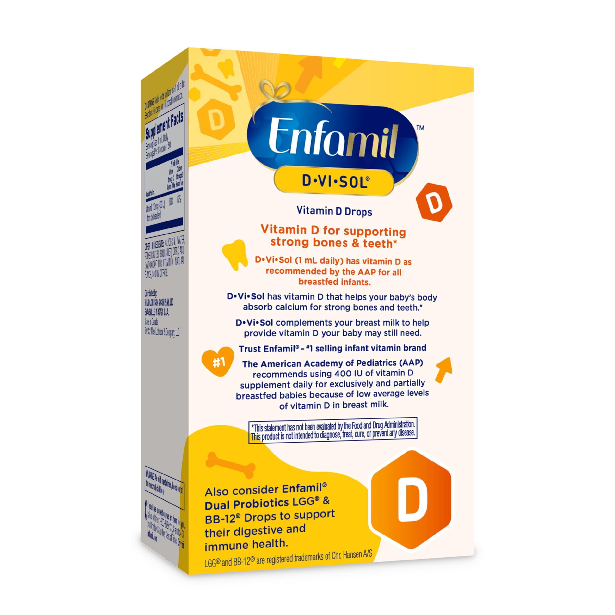Enfamil Baby Vitamin D-Vi-Sol Liquid Supplement Drops for Infants, Supporting Strong Teeth & Bones in Newborn Babies, Easy-to-Use, Gluten-Free, 50 Day Supply, Dropper Bottle