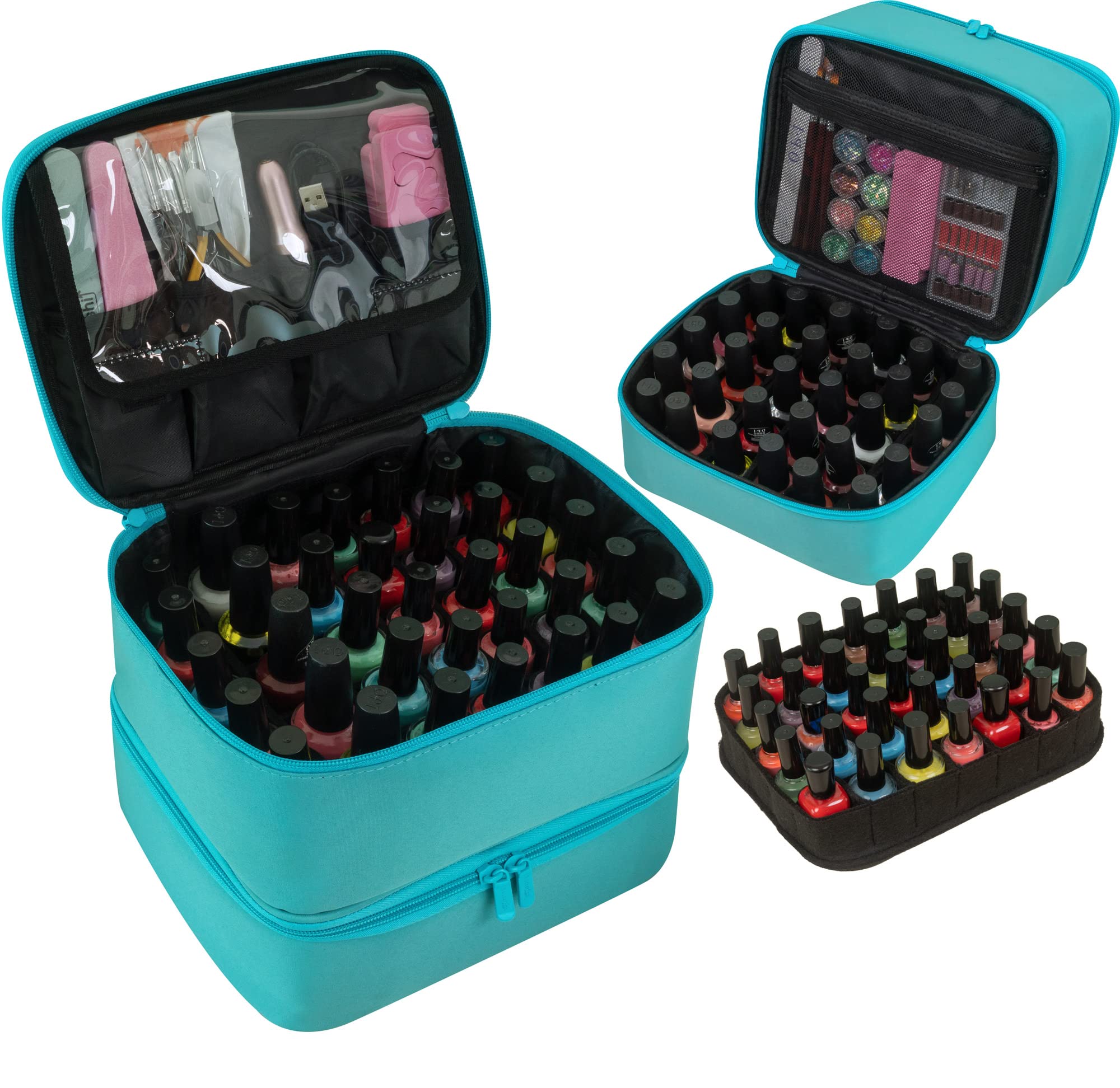 Photo 1 of ButterFox 60-70 Nail Polish Organizer Storage Carrying Case Bag Holder, Pockets for Manicure Supplies and Accessories - Turquoise