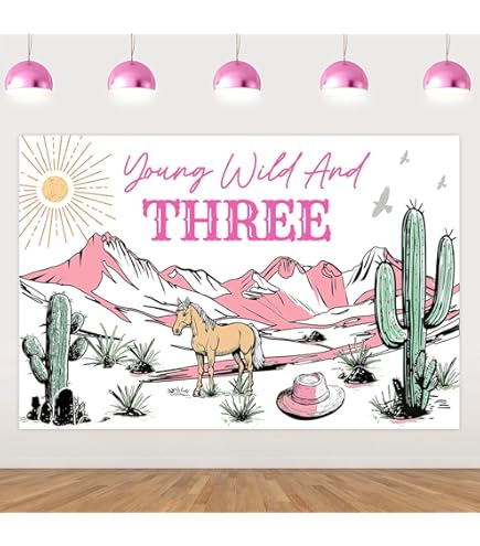 Western Cowboy 3rd Birthday Decorations - Young Wild And Three Banner & Garland Set