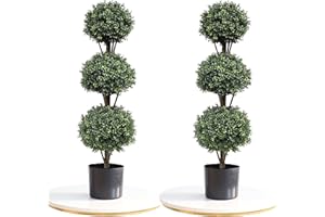 momoplant Set of 2,47 inch-4Ft Artificial Boxwood Topiary Ball Tree UV Plant Fake Topiaries Greenery Indoor/Outdoor Plants