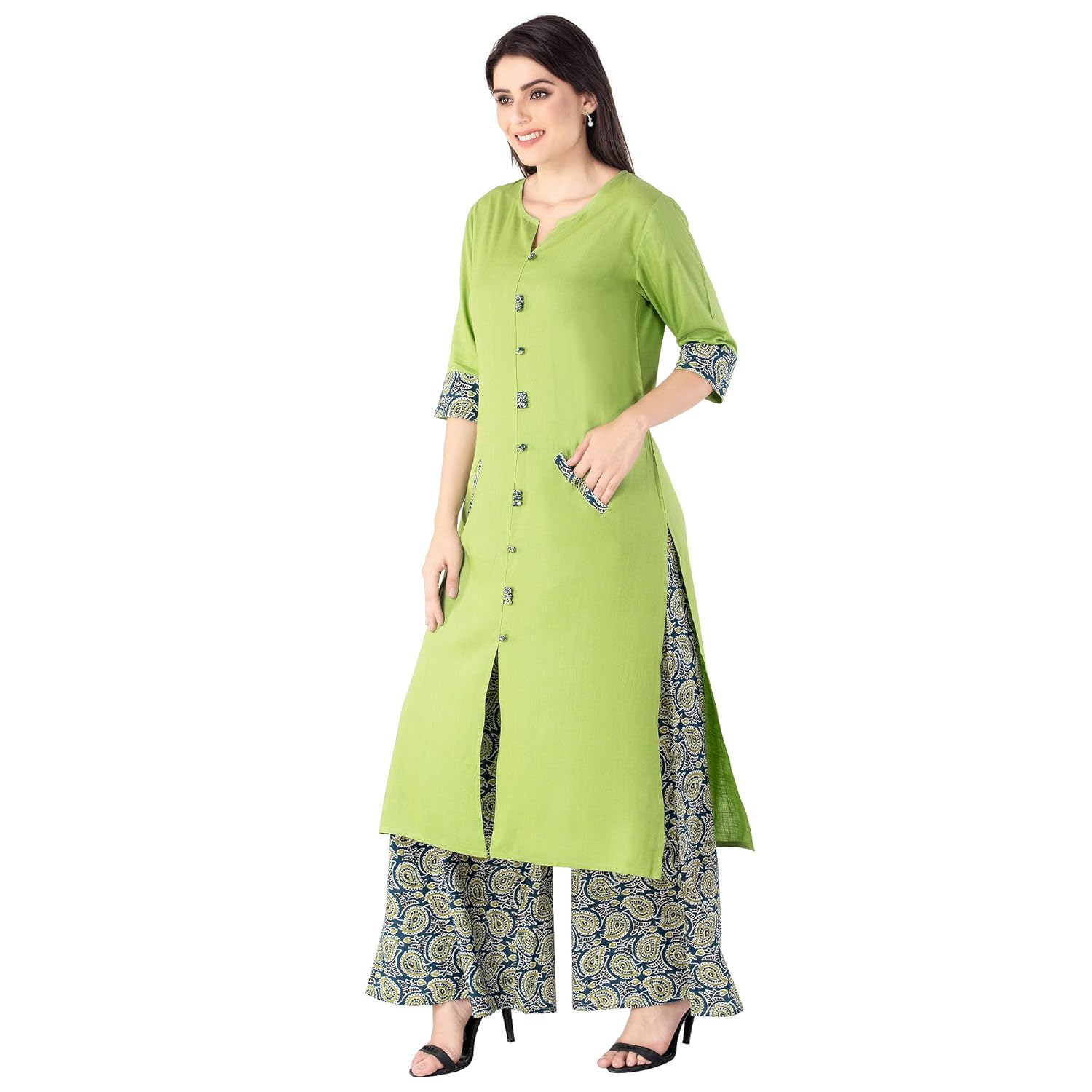 khushal k women's rayon kurta with palazzo set