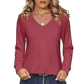Zeagoo Long Sleeve Shirts for Women 2025 V Neck Casual Business Blouses Dressy Solid Fall Outfit Ladies Tunic Tops Wine Red