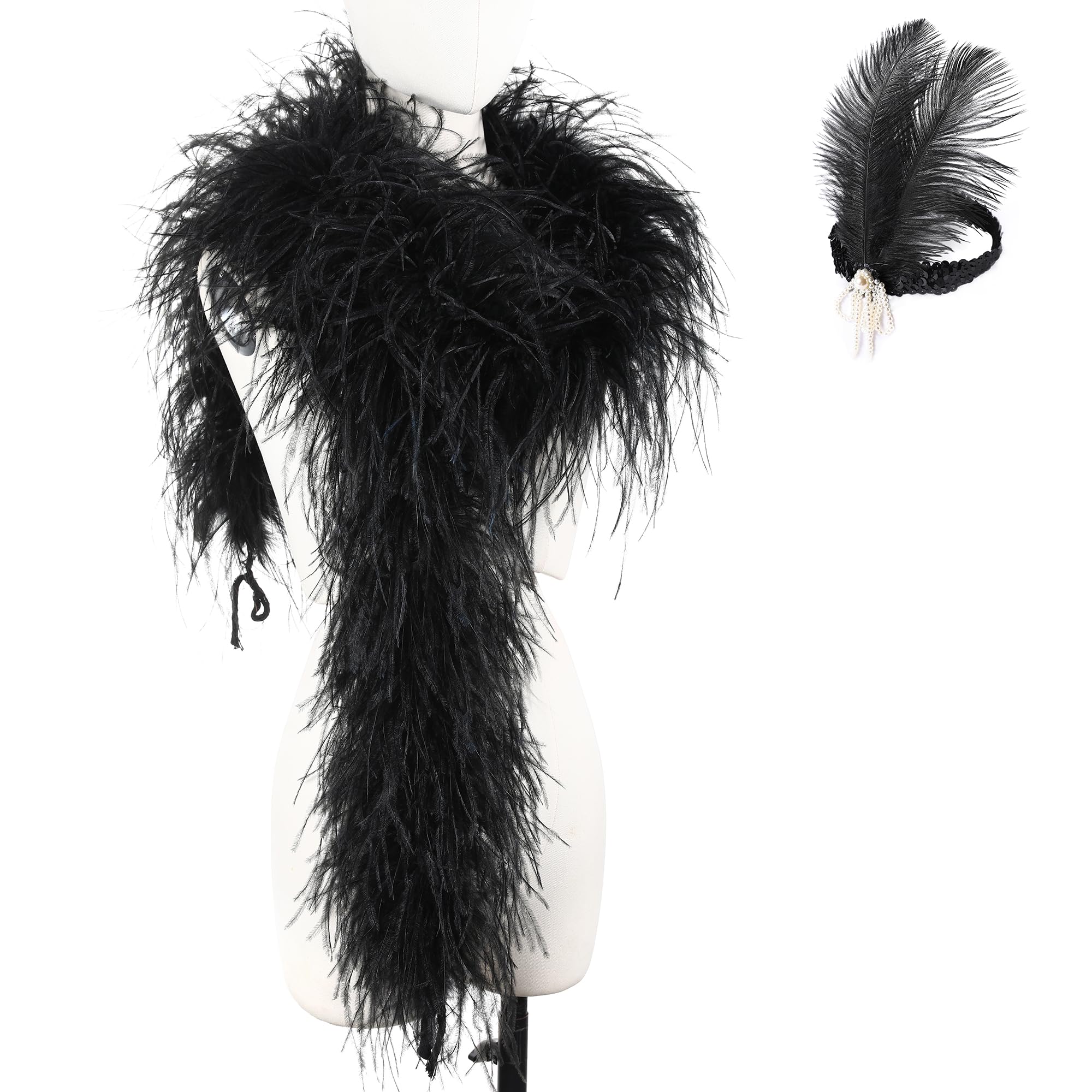 Photo 1 of Soarer Black Ostrich Feather Boa - 2Yards 9Ply Long Boas for Halloween Party,DIY Craft,Concert(9ply-Black)
