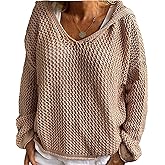 CORIRESHA Women's Hollow Out Knit Hoodies Sweater Long Sleeve Crochet Top Beach Cover Up