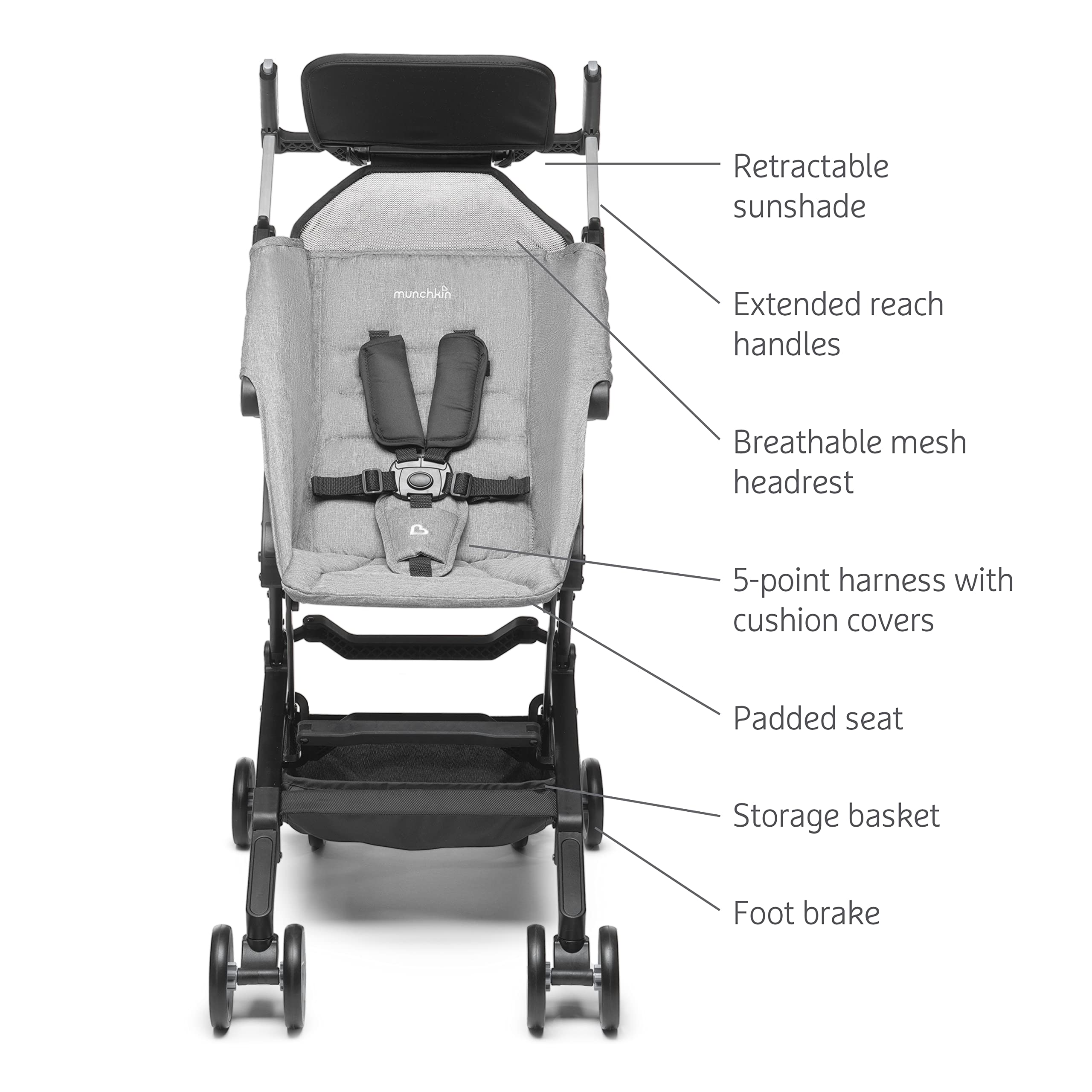 Munchkin Sparrow Travel Baby Stroller, Ultra Compact and Lightweight, for Babies and Toddlers, Grey