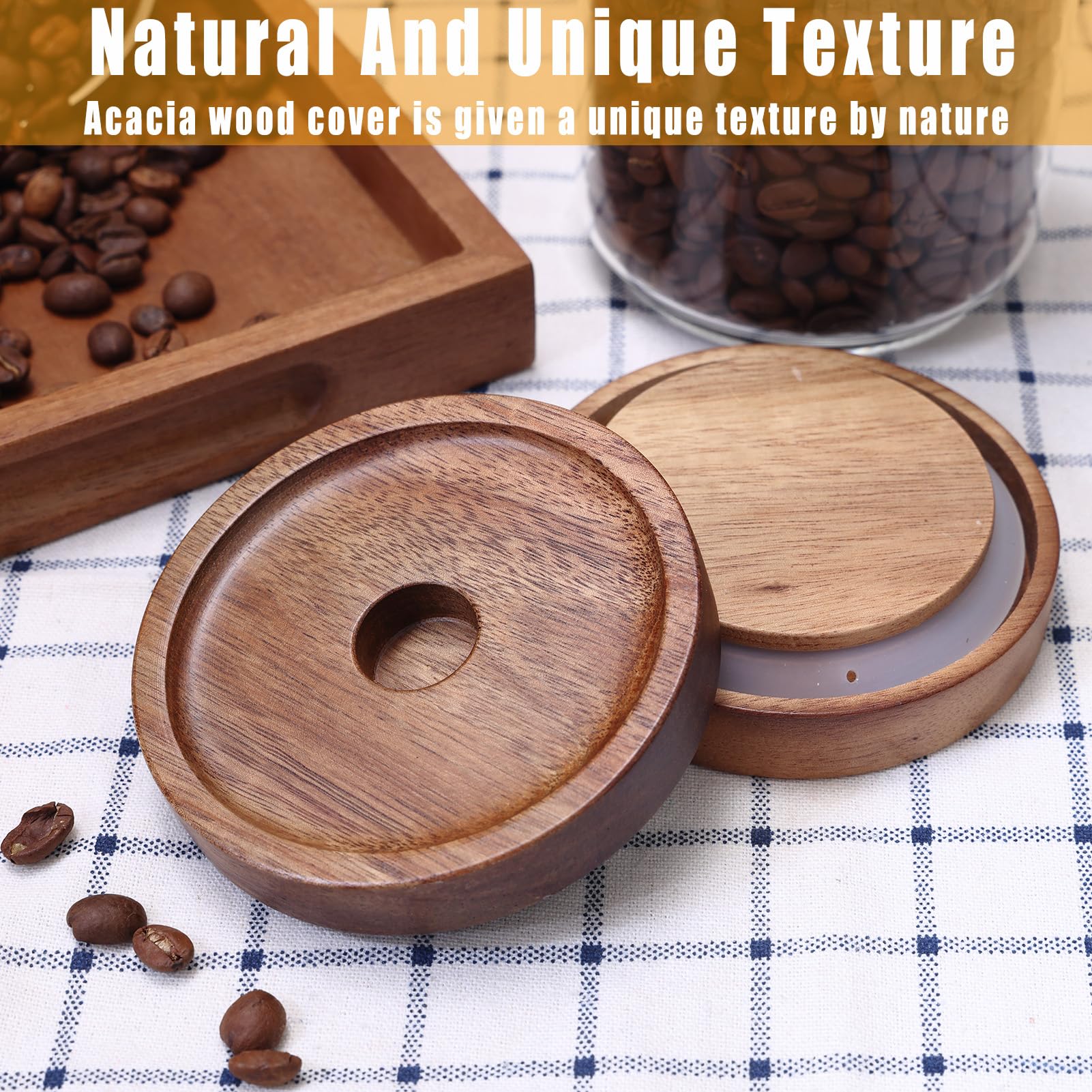 REFSAVER Glass Jar with Lid Coffee Canister with Airtight Bamboo Wooden Lid Glass Storage Containers for Candy,Tea,Coffee,Sugar,Cookie,Spice 5Pack