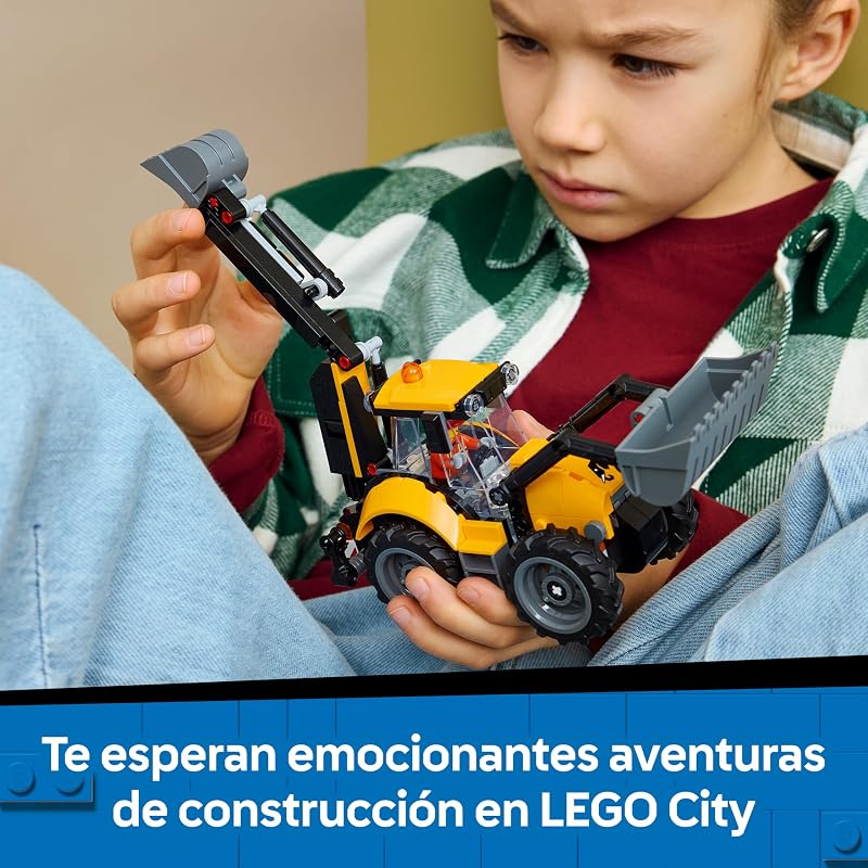 City Cargadora Retroexcavadora Amarilla – Vehículo de Obra de Juguete y 2 Minifiguras – Camión con Cucharón Delantero y Retroexcavador – Regalo de Cumpleaños para Niños de 7+ Años – 60480 — foto 7 de 8