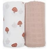 Lulujo Baby Swaddle Blankets | Unisex Softest Breathable Cotton Muslin Swaddle Blanket Set | Neutral Receiving Blanket for Girls & Boys | 40in x 40in | Mushroom & Sand | 2-Count