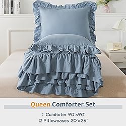 Andency Grayish Blue Queen Comforter Set, 3 Pieces