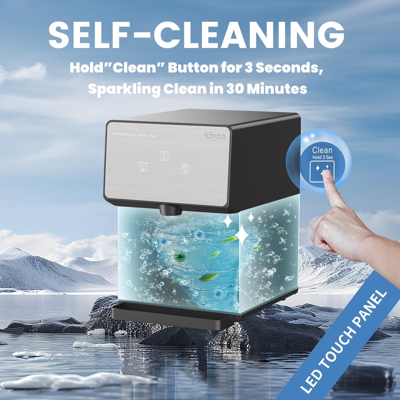VITLIFE Countertop Nugget Ice Maker with Chewable Soft Ice, 35lbs/24Hrs High Capacity, Self-Cleaning & Automatic Dispensing, Quiet 45dB Operation for Home/Office/Bar (BPA-Free, LED Touch Panel)