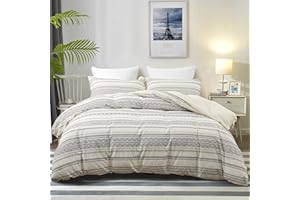 PHF 100% Cotton Jacquard Duvet Cover Set Queen Size, 3pcs Boho Textured Comforter Cover Set, Yarn-Dyed Farmhouse Duvet Cover with Pillow Shams Bedding Collection, 90"x 92", Black and Ivory
