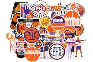 SCILINKS 34 PCS Phoenix Vinyl Suns Basketball Star Stickers for Water Bottle, Laptop, Bicycle, Computer, Motorcycle, Travel Case, Car Decal Decoration Sticker Graffiti Decals