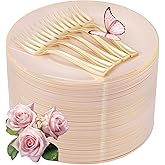 LIYH 200 Pcs Pink Gold Dessert Plates and Forks, Small Cake Plates 7.5 Inch, Party Plate and Forks 5 Inch for Bridal Shower, Birthday Tea Party