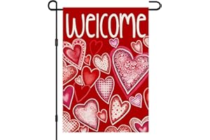 DECORHUA Valentine Day Garden Flag Burlap 12x18 Double Sided, Spring Love Heart Sign Decoration for Outdoor Seasonal Yard DF397