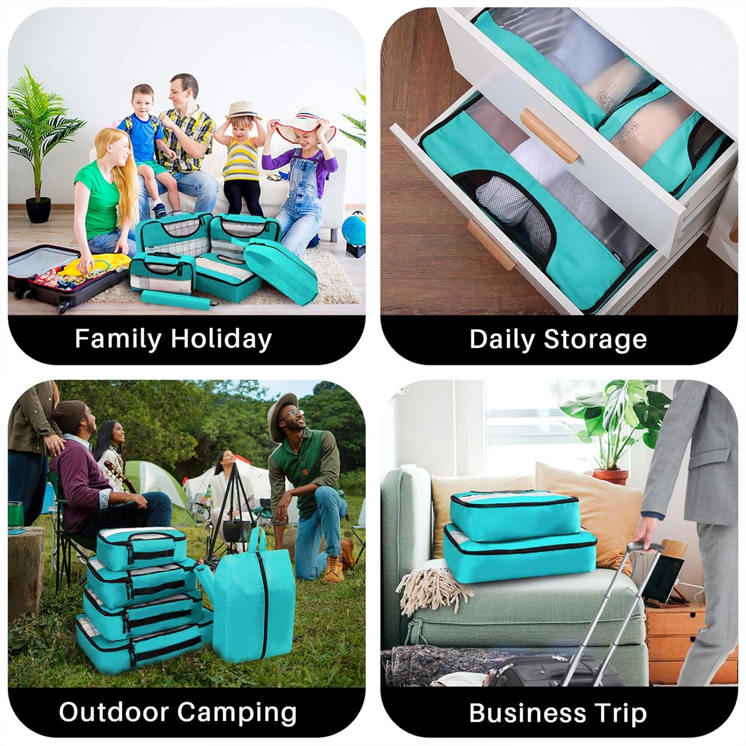 | Veken 6 Set Packing Cubes, Travel Luggage Organizers with Laundry Bag & Shoe Bag (Teal) | Packing Organizers