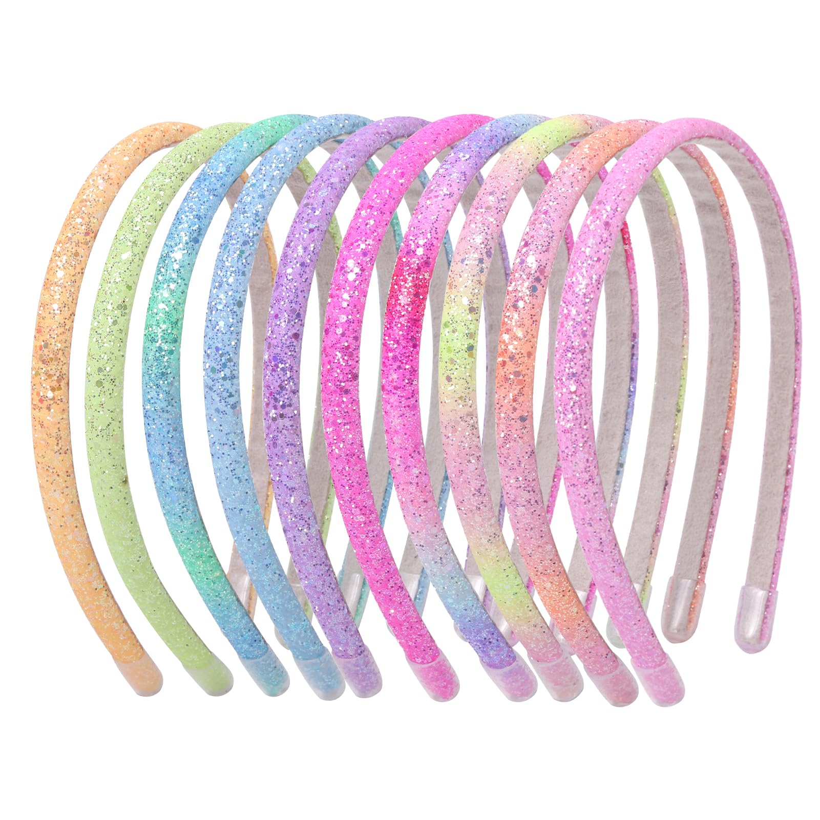 Candygirl 10Pcs Sequin Covered Headbands Glitter Alice Bands for Women Girls,1cm Glitter Headband Rainbow Hard Head Bands Sparkly Not Slip Headbands for Girls Women Hair Accessories Multicolored